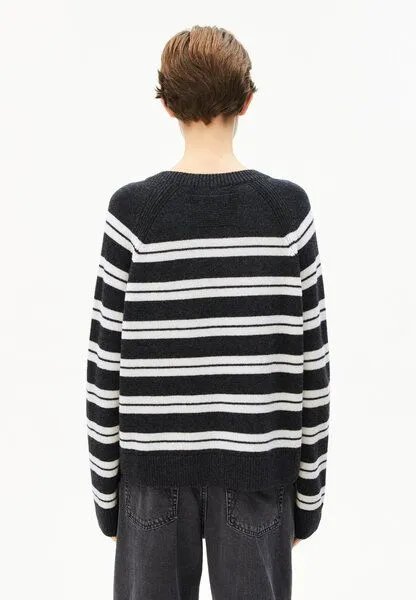 ARMEDANGELS ARMEDANGELS LILIRIAA FINE STRIPES Damen Pullover aus Bio-Woll Mix, Steel melange-oatmilk, – Produktbild 2 von 4