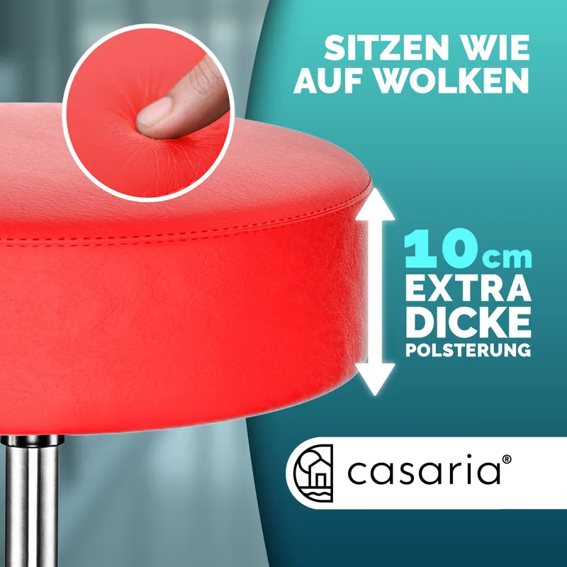 Casaria® Rollhocker Kunstleder 2er-Set Rot 360° drehbar, Rot, – Produktbild 2 von 2