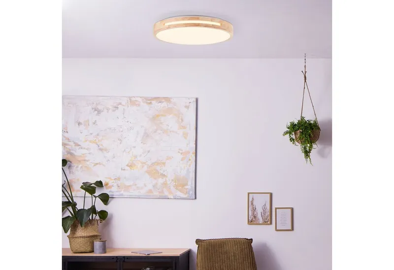 Brilliant Brilliant LED Deckenleuchte Woodbury, mehrere Helligkeitsstufen, LED fest integriert, Warmweiß, Mit Holzrahmen, Ø 39 cm, 2100 lm, 2700 K, Holz/Kunststoff, Weiß, – Produktbild 3 von 5