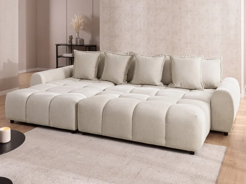 S-Style Möbel Polsterhocker Bubble mit Sitzfläche in Bubble-Optik aus weichem Strukturstoff (1 x Hocker), mit Wellenfederung, Beige, – Produktbild 3 von 5