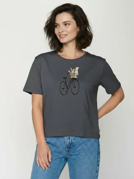 GreenBomb GREENBOMB Bike Cat Basket 2 Nova - Kastiges T-Shirt aus Bio-Baumwolle / hochwertiger Print / GOTS / Fair & Vegan, Grau (gravel), – Produktbild 1 von 4