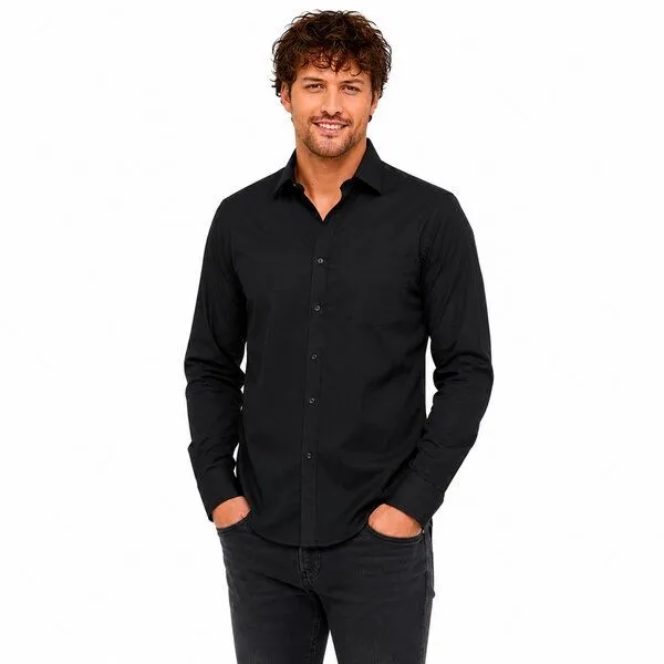 Bruno Barella Bruno Barella Herren Business Hemd aus ägäischer Bio-Baumwolle – Regular Fit mit Brusttasche, Schwarz, – Produktbild 2 von 4