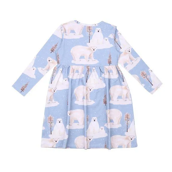 Walkiddy Kinder Langarmkleid GOTS zertifiziert, blau, Eisbär-Allover „Polar Bear Family“, weich – Walkiddy – Produktbild 2 von 2