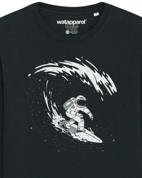 watapparel watapparel Sweatshirt Unisex Surfing Spaceman, Black, – Produktbild 3 von 3