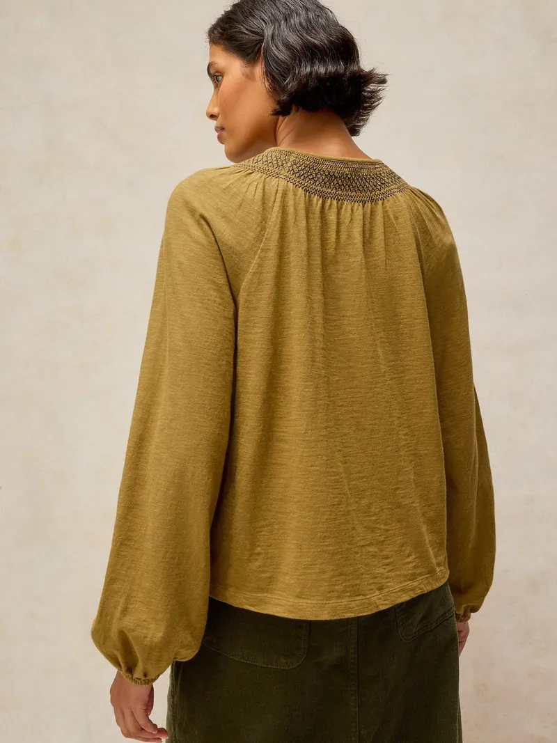 White Stuff Stickbluse Suzie - 40, Mittelgelbgrün, – Produktbild 4 von 4