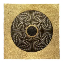 Veskor Cassiopeia Veskor Cassiopeia CENTRAL SUN Sonnen Linoldruck | 22 × 22 cm | Schwarz auf Gold – Produktbild 1 von 1