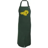 HANDGEDRUCKT HANDGEDRUCKT "Zitrone" Gartenschürze mit Schlitz aus zertifizierter Bio Baumwolle, Dark green, – Produktbild 1 von 1
