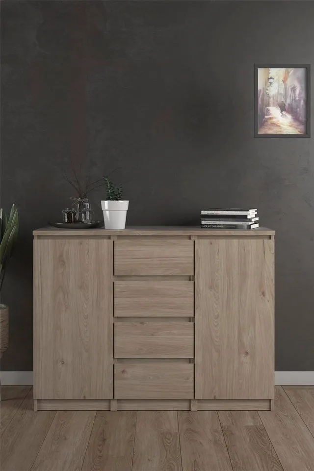 Home affaire Kommode Naia - 4 Schubladen & 2 Türen, grifflose Front, Made in Denmark (Breite: 121 cm, in mehreren Farben), Sideboard, skandinavisches & modernes Design mit viel Stauraum, Braun, – Produktbild 6 von 8