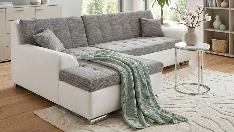 DOMO collection Ecksofa TREVISO viele Bezüge, auch in Cord, L-Form, 267x178 cm, wahlw. mit Bettfunktion, inkl. Zierkissen, Unser Dauertiefpreis, Grau, – Produktbild 4 von 8