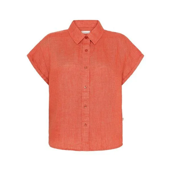 KnowledgeCotton Apparel KnowledgeCotton Apparel ASTER faltbares Kurzarm-Leinenhemd - Bio-Leinen - GOTS/Vegan, Orange (langoustino), – Produktbild 1 von 3