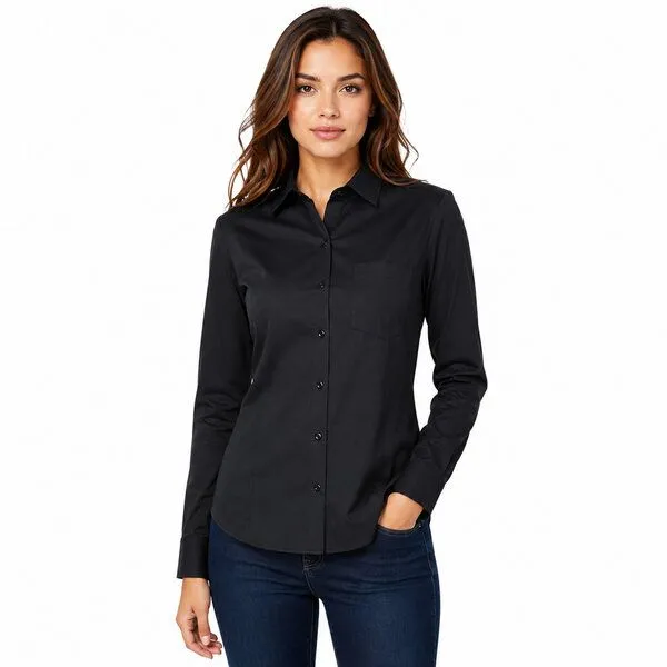Bruno Barella Bruno Barella Damen Business Hemdbluse aus ägäischer Bio-Baumwolle – Regular Fit mit Brusttasche, Schwarz, – Produktbild 2 von 3