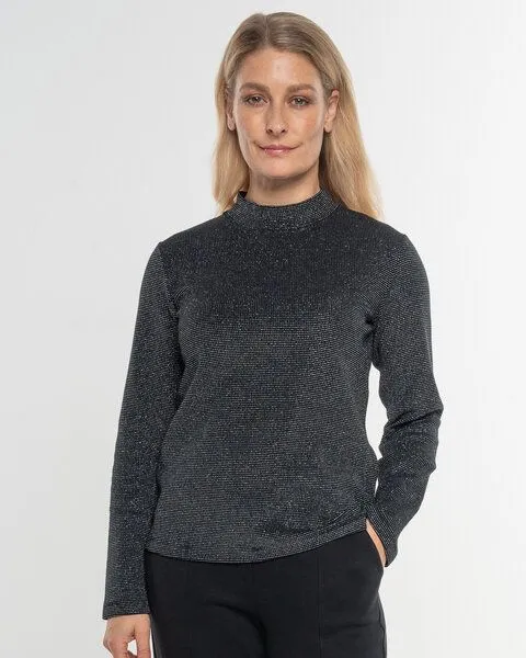 Alma & Lovis Alma & Lovis Turtleneck Glitzer-Shirt in Waffelpiqué aus Organic Cotton | Pearl Turtle, Raven (schwarz), – Produktbild 1 von 4