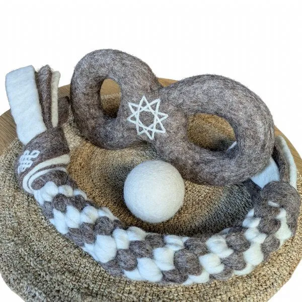 Wooliie Wooliie Hunde-Spielset aus 100 % naturbelassener Schurwolle (3er-Bundle) – Braided Rope & Ring – Produktbild 2 von 4