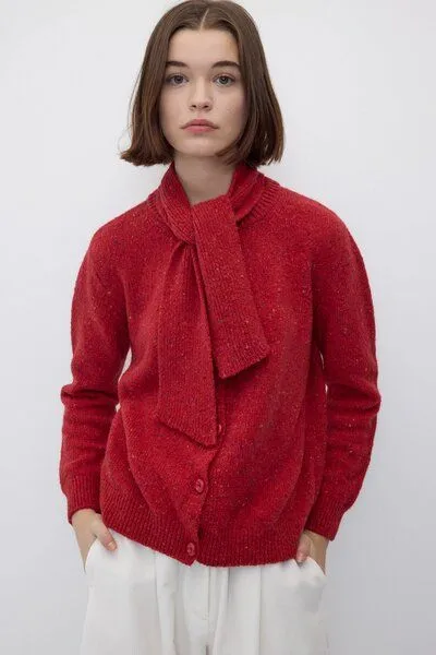 Rita Row Rita Row Strickjacke MARE mit integriertem Schal, Red, – Produktbild 2 von 4