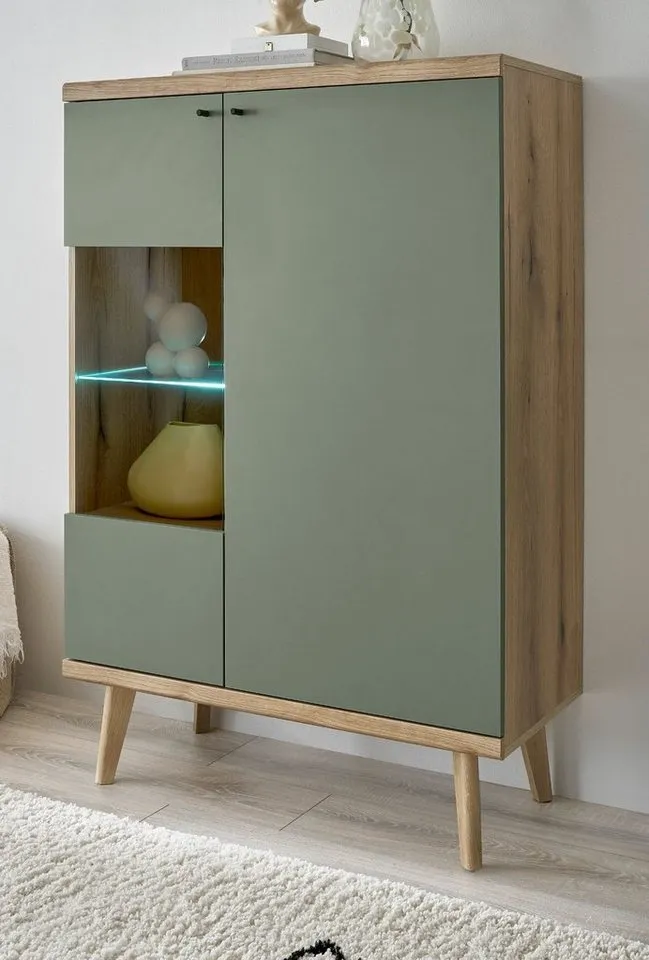 Furn.Design Highboard Juna (Kommode in Evoke Eiche und Salbei Grün, 2-türig, 90 x 134 cm), 7 Fächer, Beige, – Produktbild 2 von 5