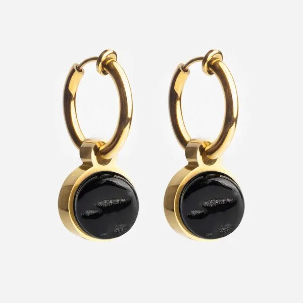 ALEXASCHA ALEXASCHA Gold Clip Creolen mit Anhänger | Mix & Match, Onyxschwarz, – Produktbild 1 von 4