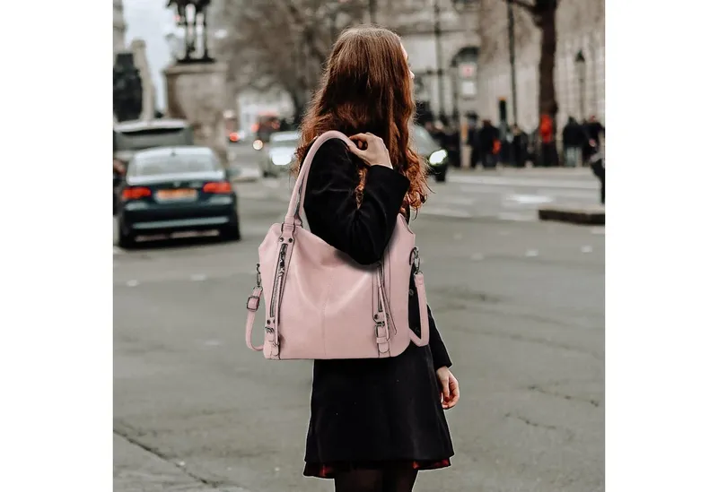 TANTOMI Handtasche Damen Schultertasche Groß Shopper Vegan Handtasche, Handtaschen Umhängetasche Geldbörse Damen Taschen 2-Tlg, Rosa, – Produktbild 2 von 5