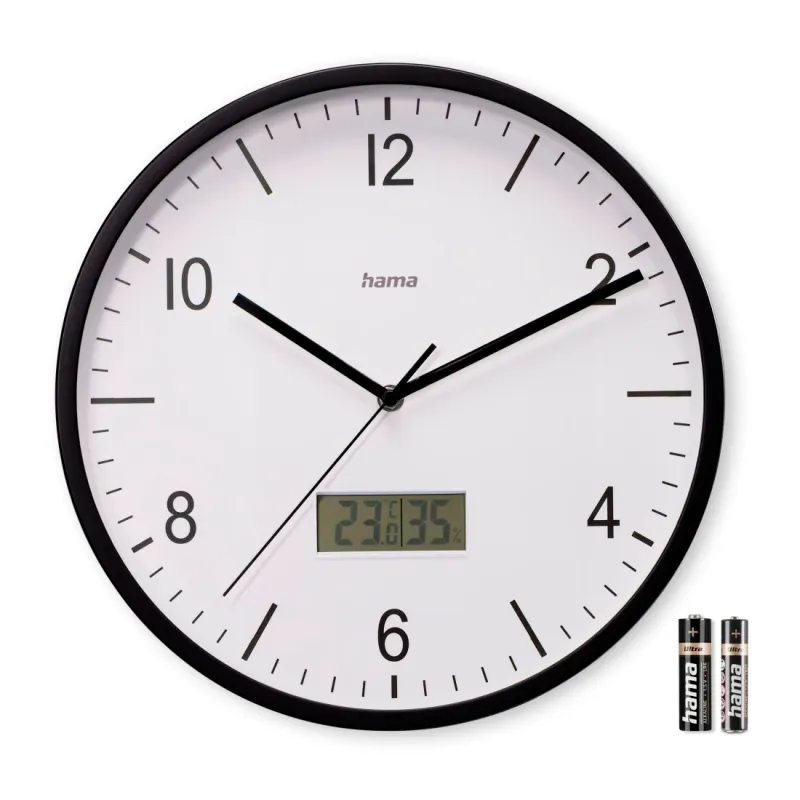 Hama Hama Funkwanduhr "Lanzarote", m. Thermometer/Hygrometer, Ø 35cm, ohne Ticken, SW – Produktbild 4 von 5