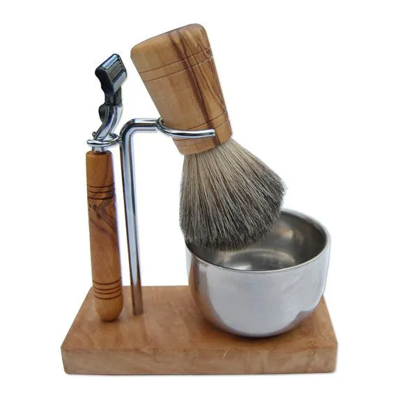 Olivenholz erleben Olivenholz erleben Rasierständer/-halter KLASSIK PLUS aus Olivenholz für Rasierpinsel & Nassrasierer – Produktbild 2 von 8