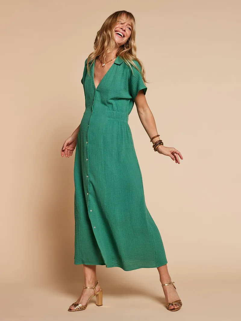 Envie De Fraise Langes Hemdblusenkleid für Schwangerschaft und Stillzeit ENVIE DE FRAISE, Smaragdgrün, – Produktbild 1 von 4