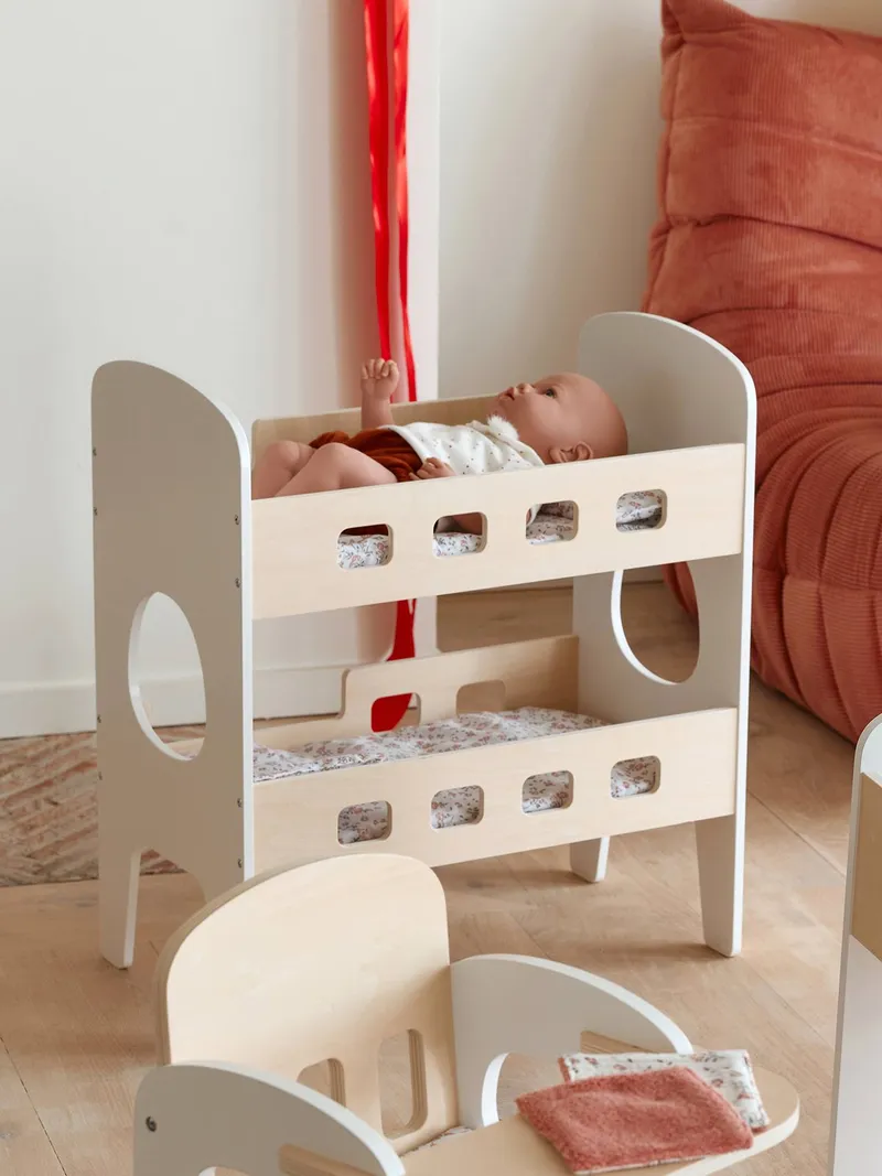 Vertbaudet Vertbaudet Puppenbett Etagenbett aus Holz FSC® mit Bettwäsche Träumerei, Weiß, – Produktbild 2 von 4