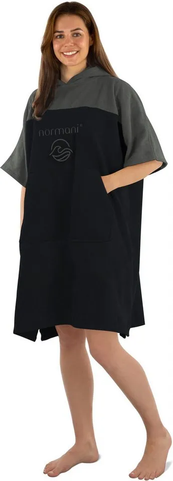 normani Badeponcho Damen Surfer Poncho Kuta, Bio-Baumwolle, Kapuze, Schlupf, Badeponcho aus 100 % saugstarker Bio-Baumwolle, Schwarz, – Produktbild 3 von 5