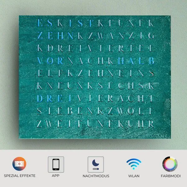 build-yours build-yours WordClock Jupiter Grünspan - LED Wanduhr - Designer Wortuhr Industrial – Produktbild 2 von 4