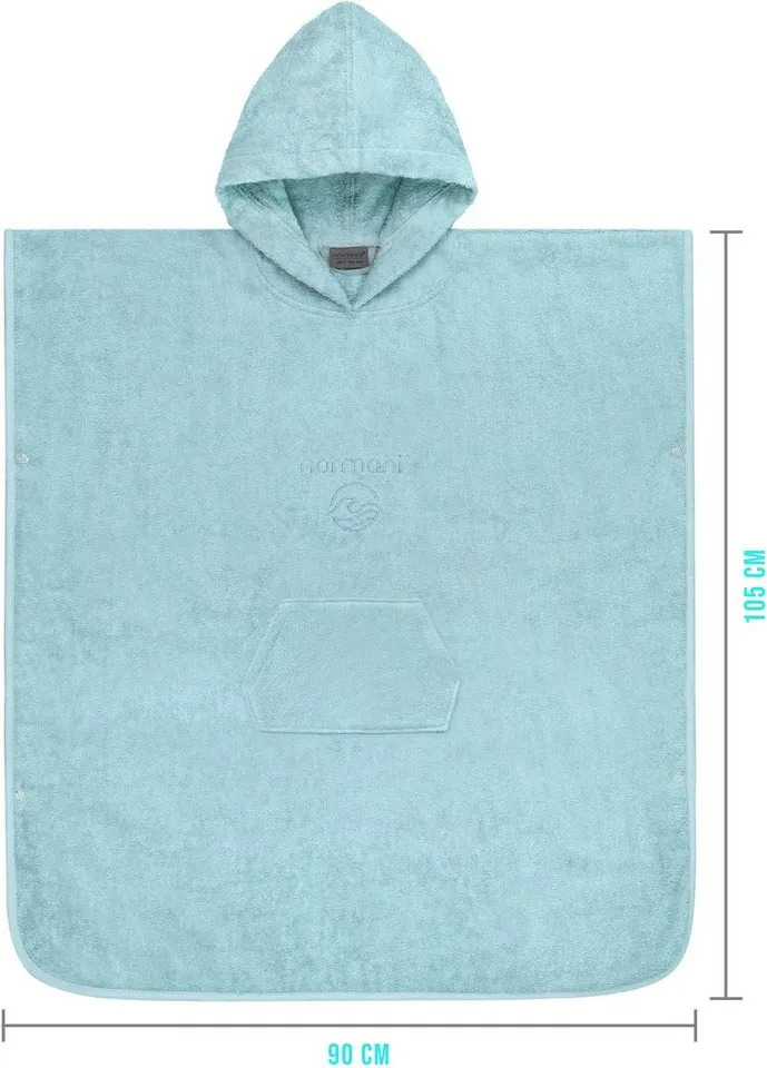 normani Badeponcho Badeponcho aus Bio-Baumwolle Sitra, Bio-Baumwolle, Kapuze, Schlupf, Strandponcho 90x105 cm aus 100 % Öko-Baumwolle mit Kapuze, Blau, – Produktbild 1 von 8