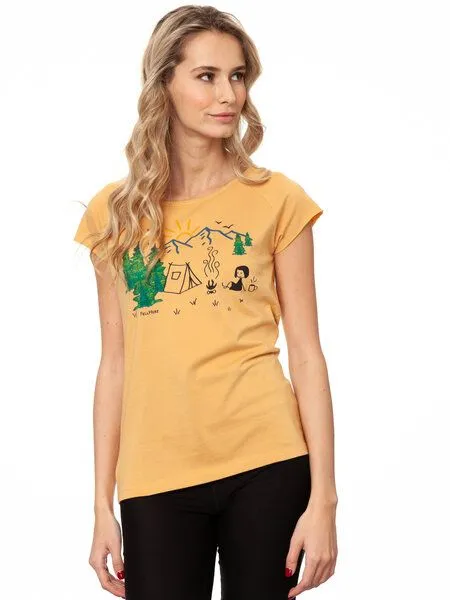 FellHerz FellHerz Damen T-Shirt Camping Girl, Beige, – Produktbild 4 von 5