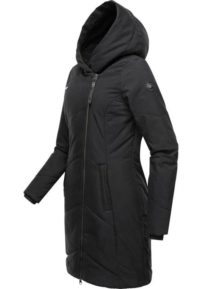 ragwear ragwear Wintermantel Gordon Long gesteppter Winterparka mit asymmetrischem Kragen, Schwarz, – Produktbild 3 von 4