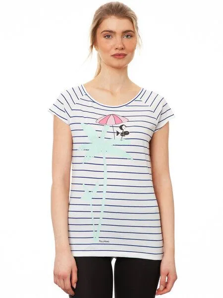 FellHerz FellHerz Damen T-Shirt Palm Tree striped blue white Bio Fair und Vegan – Produktbild 4 von 4