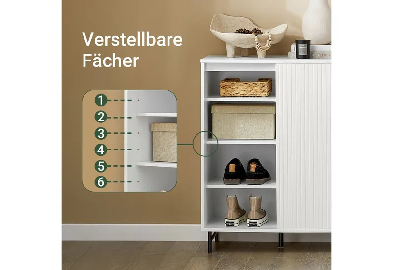 SoBuy Schiebetürenschrank FSB62, Flurschrank Kommode Aufbewahrungsschrank, verstellbare Ablagen Schuhschrank Küchenschrank Sideboard mit Schiebetüren Beistellschrank, Weiß, – Produktbild 4 von 5
