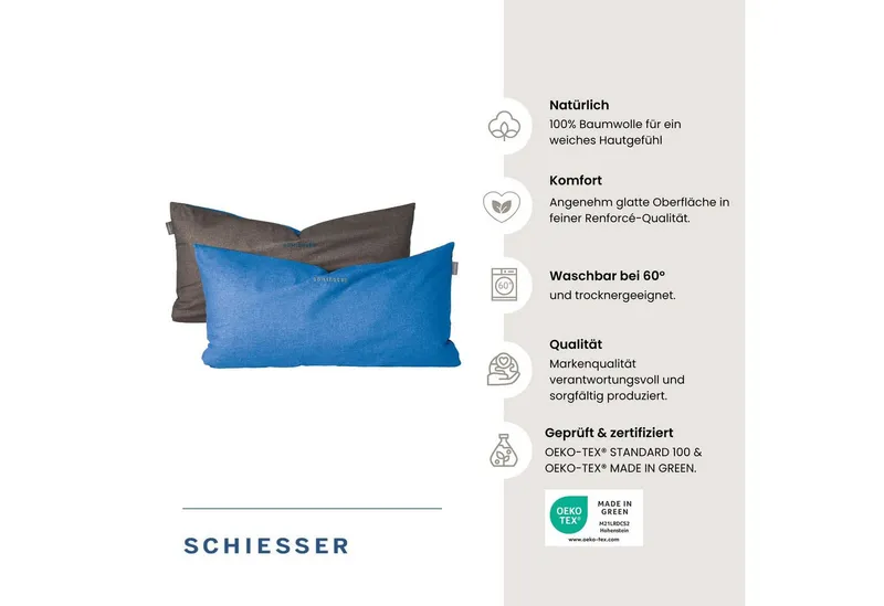 Schiesser Schiesser Kissenhüllen Doubleface aus weicher Baumwolle mit edlem Melangeeffekt in Wendeoptik, (2 Stück), OEKO-TEX® MADE IN GREEN, Blau|grau, – Produktbild 1 von 5