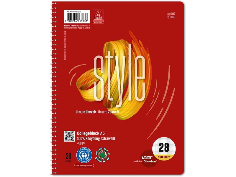 Staufen Staufen 'Style' Collegeblock DIN A5 kariert, 160 Blatt, 70 g/m², Lineatur 28 – Produktbild 2 von 2