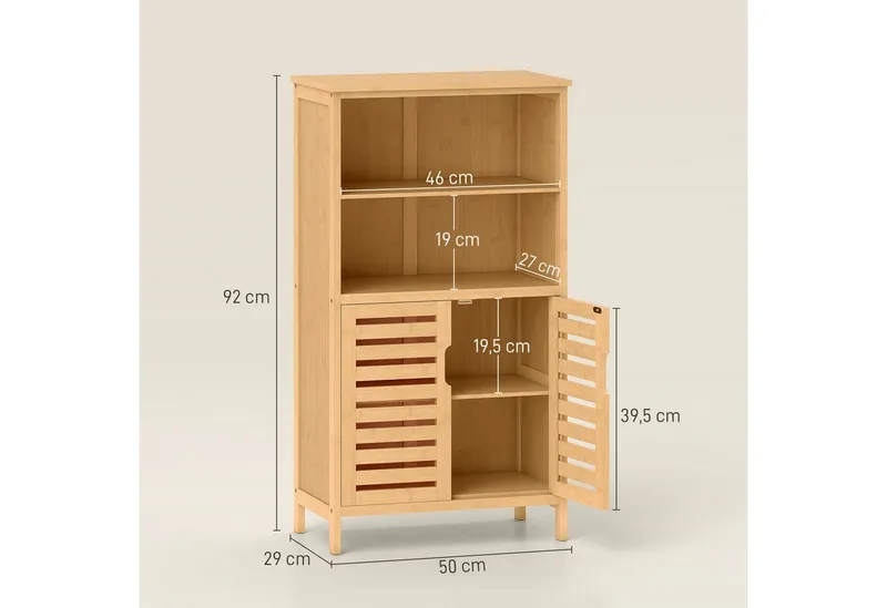 kleankin kleankin Badkommode Beistellschrank, Mehrzweckschrank mit Kippschutz, Landhausstil (Badschrank, 1 St., Badezimmerschrank), Naturholz, 50 x 29 x 92 cm, Beige, – Produktbild 3 von 5