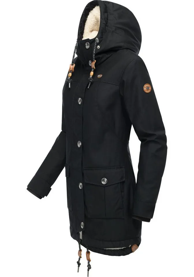 ragwear ragwear Wintermantel Jane YOUMODO Winter Kurzmantel mit Kapuze und Kunstfellkragen, Schwarz, – Produktbild 4 von 4