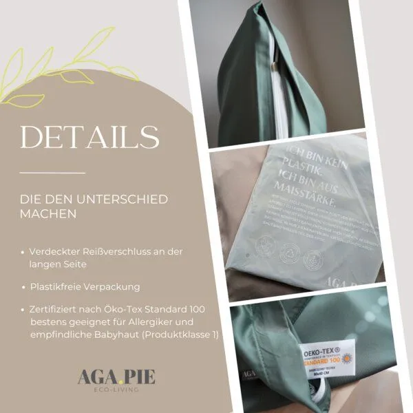 AGA.PIE AGA.PIE Kopfkissenbezug aus 100% Lyocell aus Bambuscellulose, für Allergiker, Creme, – Produktbild 4 von 4
