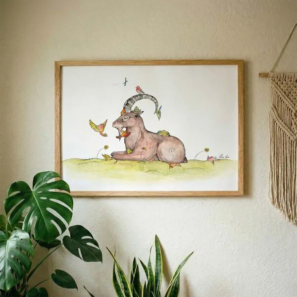 LIGARTI Kunstdruck »Steinbock & Vögel« von LIGARTI | A4, A3 oder A2 | Wandbild | Poster | Kunst – Produktbild 2 von 3