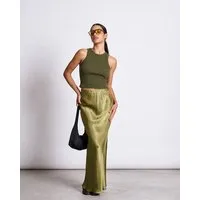 JAN N JUNE JAN N JUNE Veganer Seidener Maxi Rock SERIN, Woody olive, – Produktbild 1 von 1