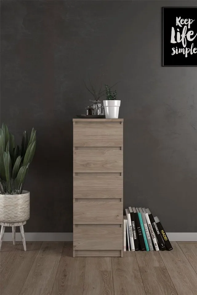 Home affaire Highboard Naia, Hochkommode, 5 Schubladen, Aufbewahrung, grifflose Front, Modern, skandinavisches Design, Schmal, in mehrere Farben, Braun, – Produktbild 2 von 5