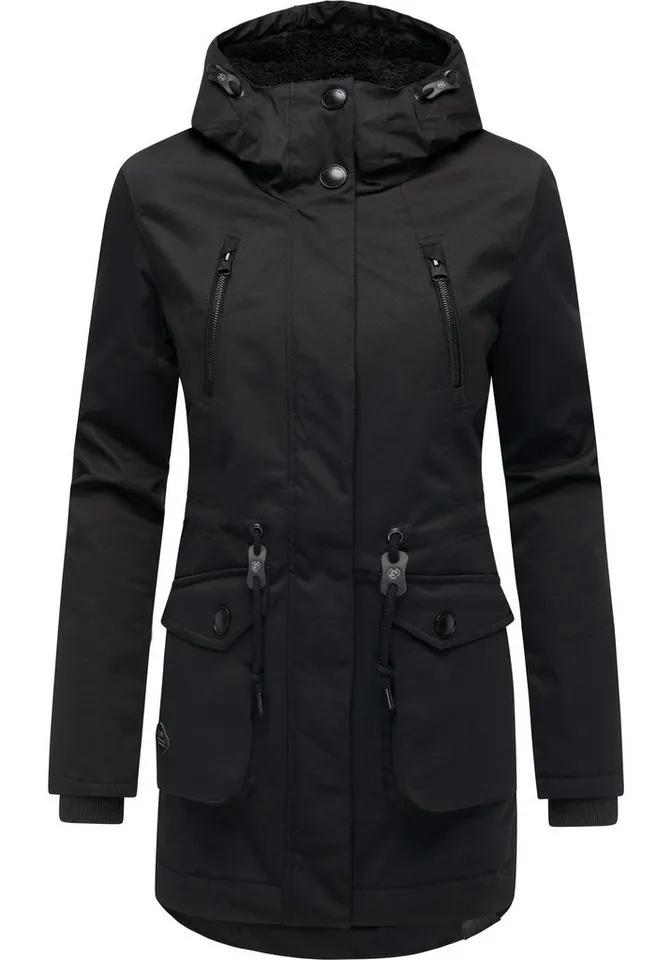 ragwear ragwear Kurzmantel Ellsa YOUMODO Winterparka mit auffälligen Taillenzugkordeln und Kapuze, Schwarz, – Produktbild 2 von 4