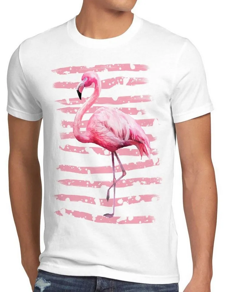 Print-Shirt Herren T-Shirt Pink Power flamingo hipster strand urlaub rosa zoo karibik hawaii, Weiß, – Produktbild 2 von 2