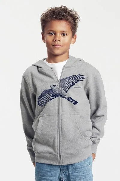 Peaces.bio - handbedruckte Biomode Peaces.bio - handbedruckte Biomode Bio-Kinder-Zip-Hoodie "Sperber", Schwarz, – Produktbild 3 von 4
