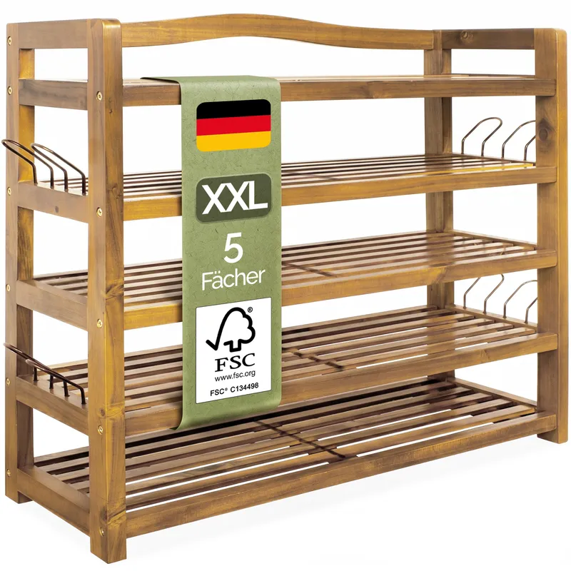 Casaria® Schuhregal Akazienholz 95x26x82cm, Braun, – Produktbild 1 von 2
