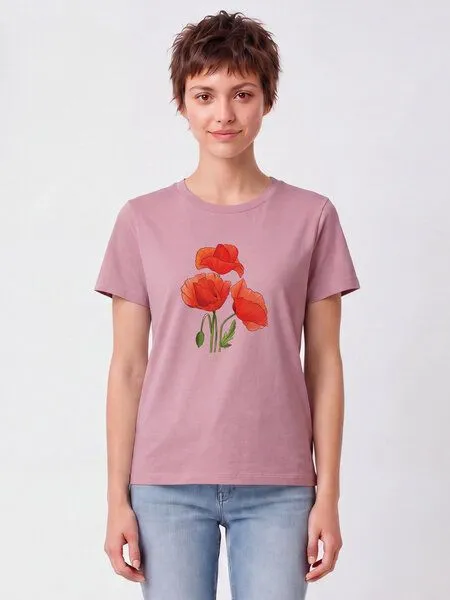 watapparel watapparel T-Shirt Frauen Poppy Flowers, Red, – Produktbild 2 von 2