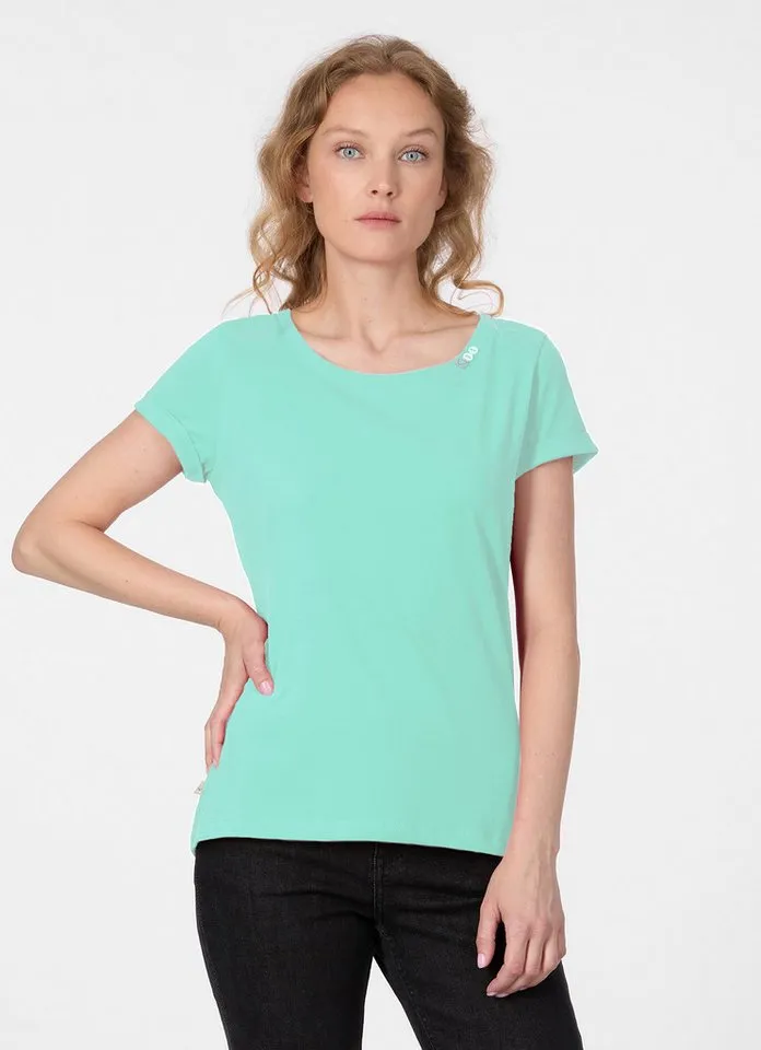 ragwear ragwear Kurzarmshirt FLLORAH GOTS mit markentypischen 3-Knöpfen am Rundhals-Ausschnitt, Grün, – Produktbild 1 von 2