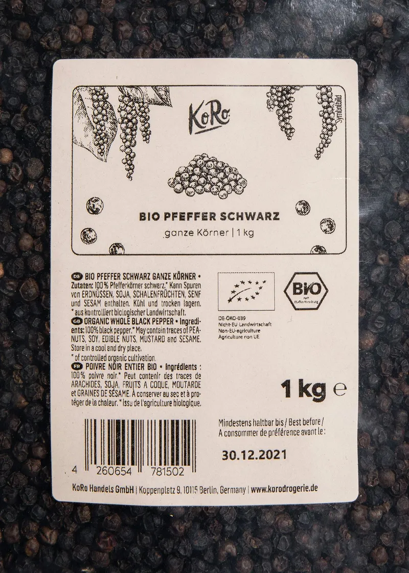 KoRo Ganze schwarze Bio Pfefferkörner 1 kg – Produktbild 4 von 5