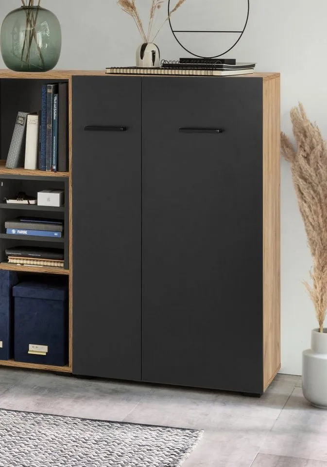 Places of Style Aktenschrank Moid, Mehrzweckschrank, moderne Kommode mit viel Stauraum, Maße 64,5 x 41,5 x 106 cm, Schwarz, – Produktbild 2 von 5