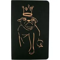 HANDGEDRUCKT HANDGEDRUCKT "Mops" Notizhefte ca. DIN A6, Schwarz / druckfarbe:bronze, – Produktbild 1 von 1
