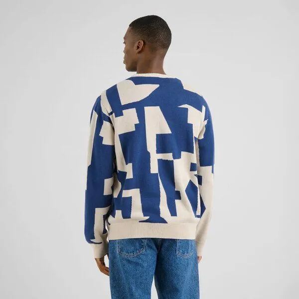 Dedicated DEDICATED Herren Strickpullover Sweater MORA Abstract Chaos, Blau weiß, – Produktbild 3 von 4